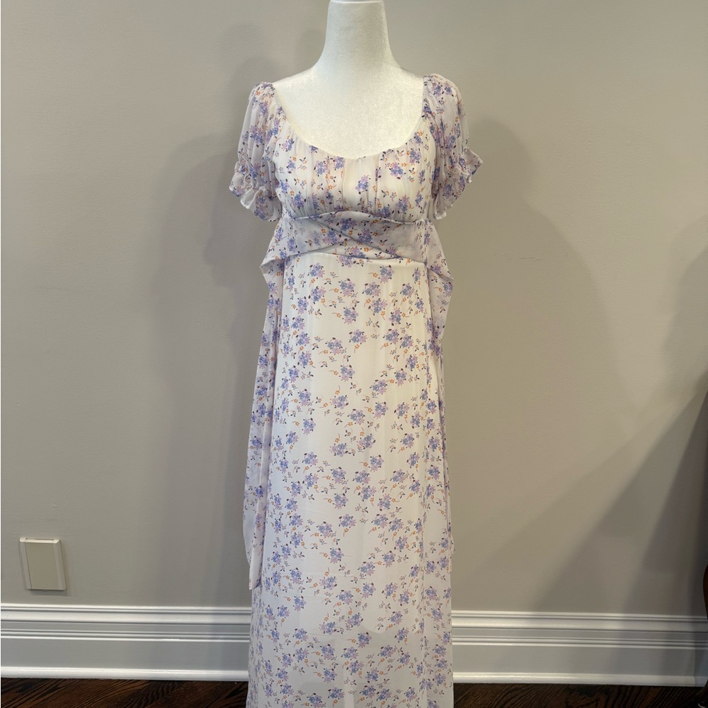 Altar'd State Lavender Floral Maxi Dress with Puff Sleeves